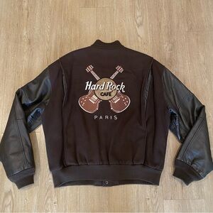 Vintage Hard Rock Cafe Paris Leather Sleeve Bomber Jacket Sz M